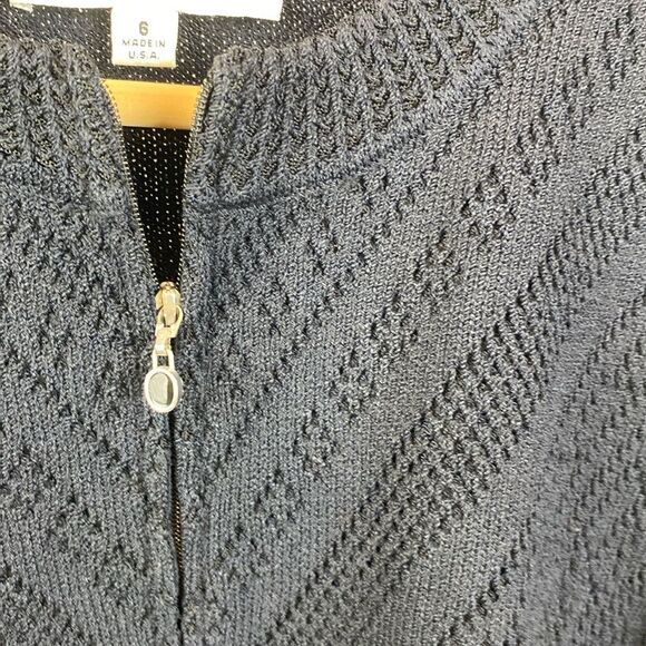 St John Black Santana Knit Short Sleeve Zip Sweater Top 6 - Picture 5 of 7
